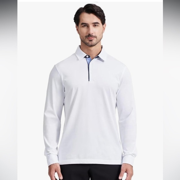 Long Sleeve Polo Shirts Cotton Blend Business Casual Stylish Collared Shirts - Picture 2 of 9